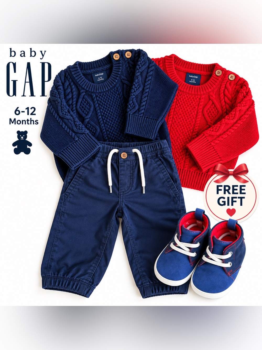 💙 Baby GAP Baby Boy 3-Piece Outfit Bundle 6–12M + FREE Shoes